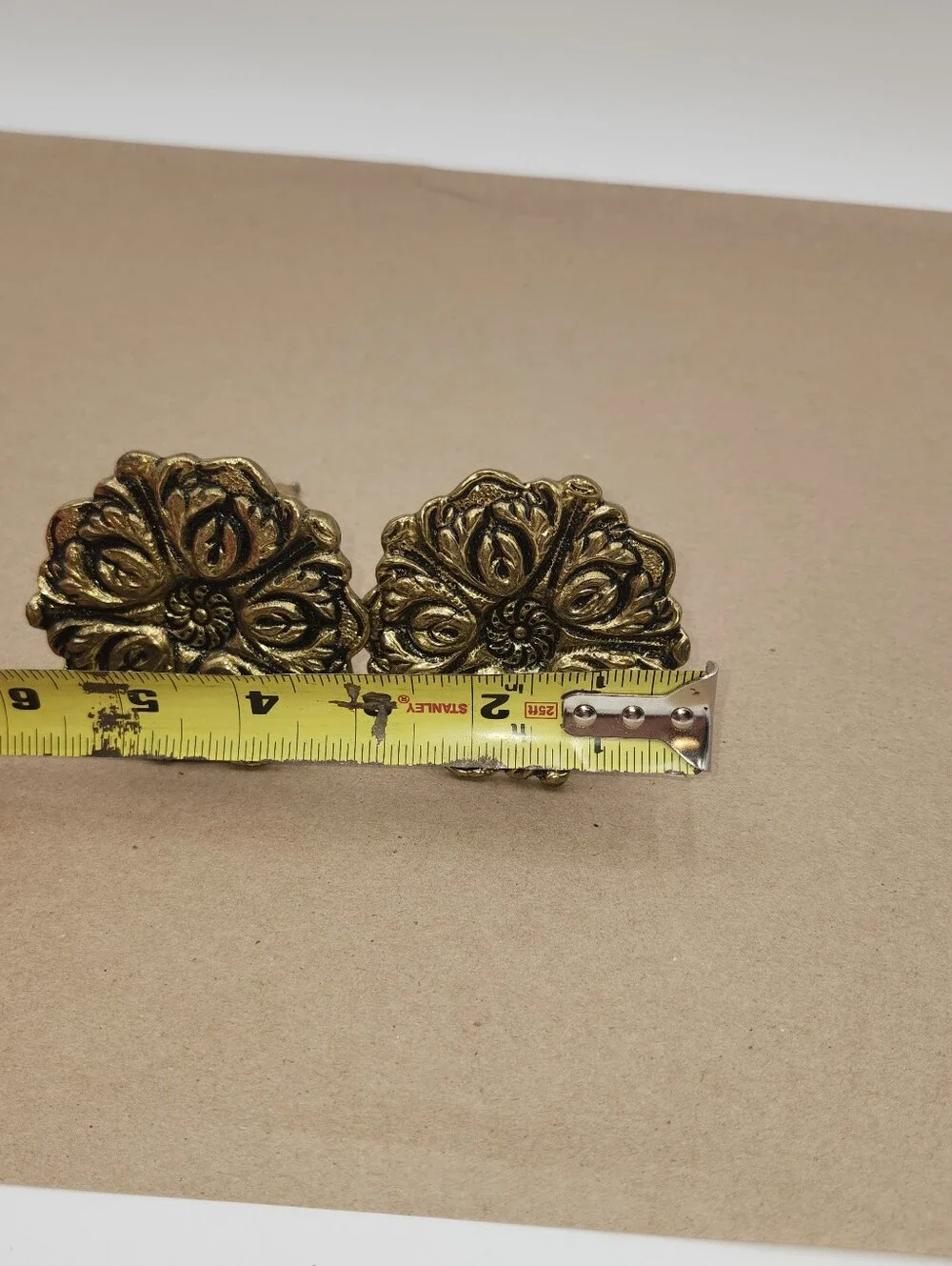 2 vintage antique brass metal gold curtain tie back flower medallion